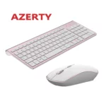 Clavier Souris sans Fil, 2,4Ghz Ultra-Fins Compacte Clavier, Portable Silencieux 2400 DPI Ergonomique Clavier Souris pour PC, Smart TV, Ordinateur (AZERTY Disposition) Français - Rose/Blanc Argent