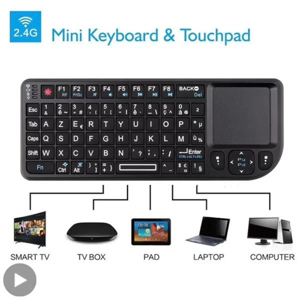 Mini clavier sans fil rétro4.2, français, engourdi, espagnol, langue russe, TouchSub N Air Mouse, PC, Smart TV Box, kit RVB