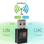 Adaptateur wifi USB 600mbps pour touristes, bande 2.4GHz/5GHz, sans fil, dongle carte réseau