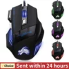 Souris de jeu filaire, rétroéclairée, 7 boutons, ergonomique, USB, 5500 DPI, optique réglable, pour ordinateur de bureau et PC Gamer